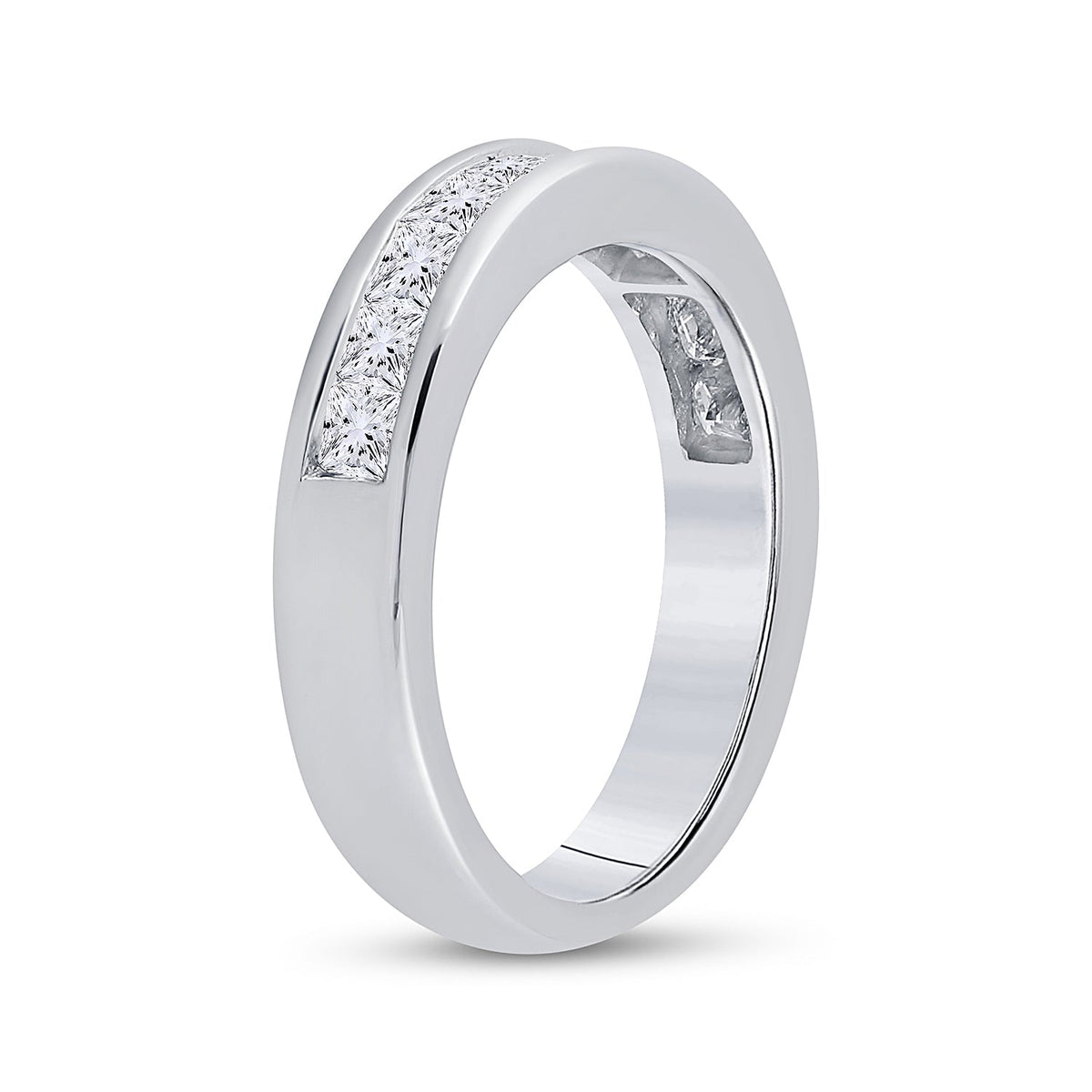 14K White Gold Princess Diamond Channel Set Single Row Wedding Band 1 Cttw - Splendid Jewellery