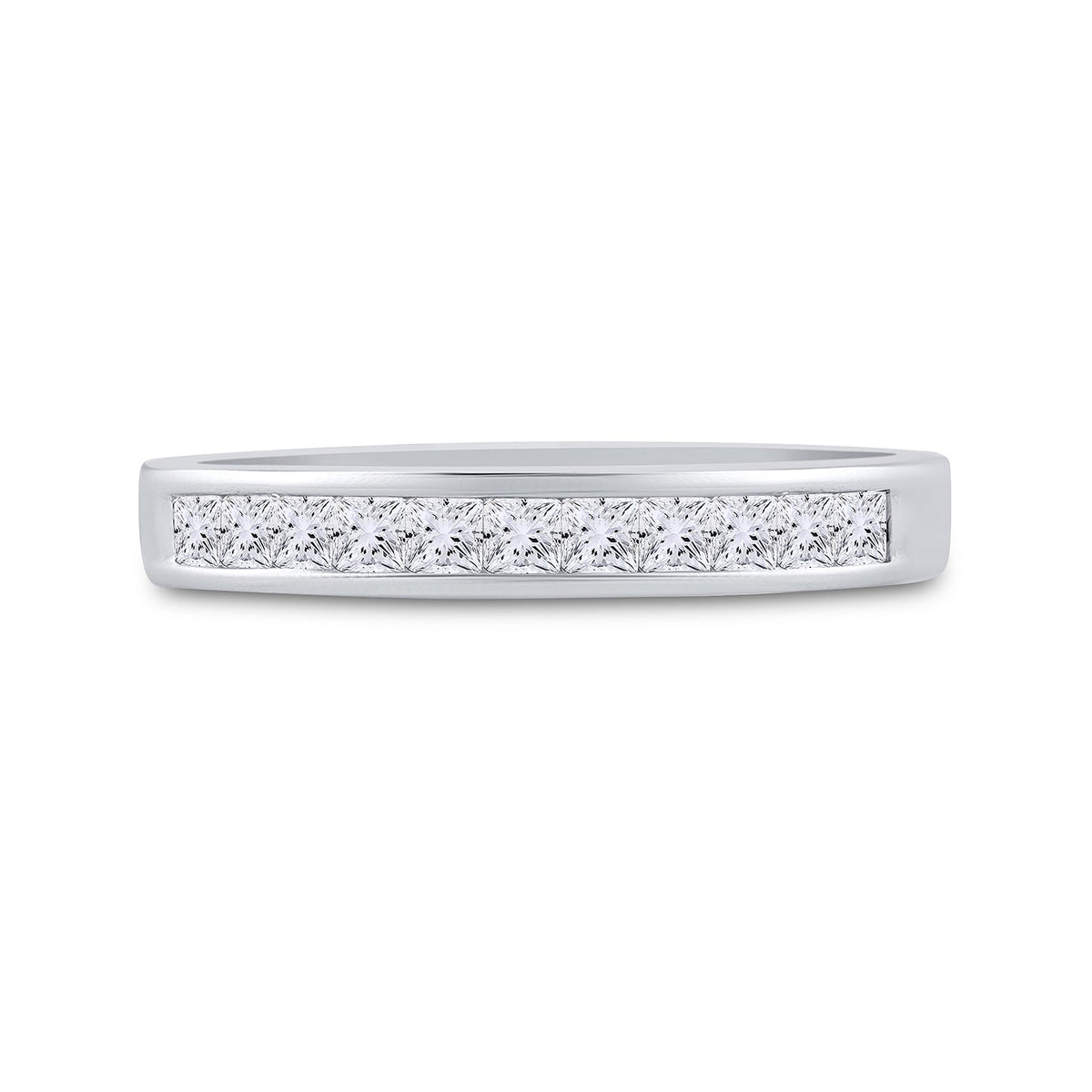 14K White Gold Princess Diamond Channel Set Single Row Wedding Band 1/2 Cttw - Splendid Jewellery