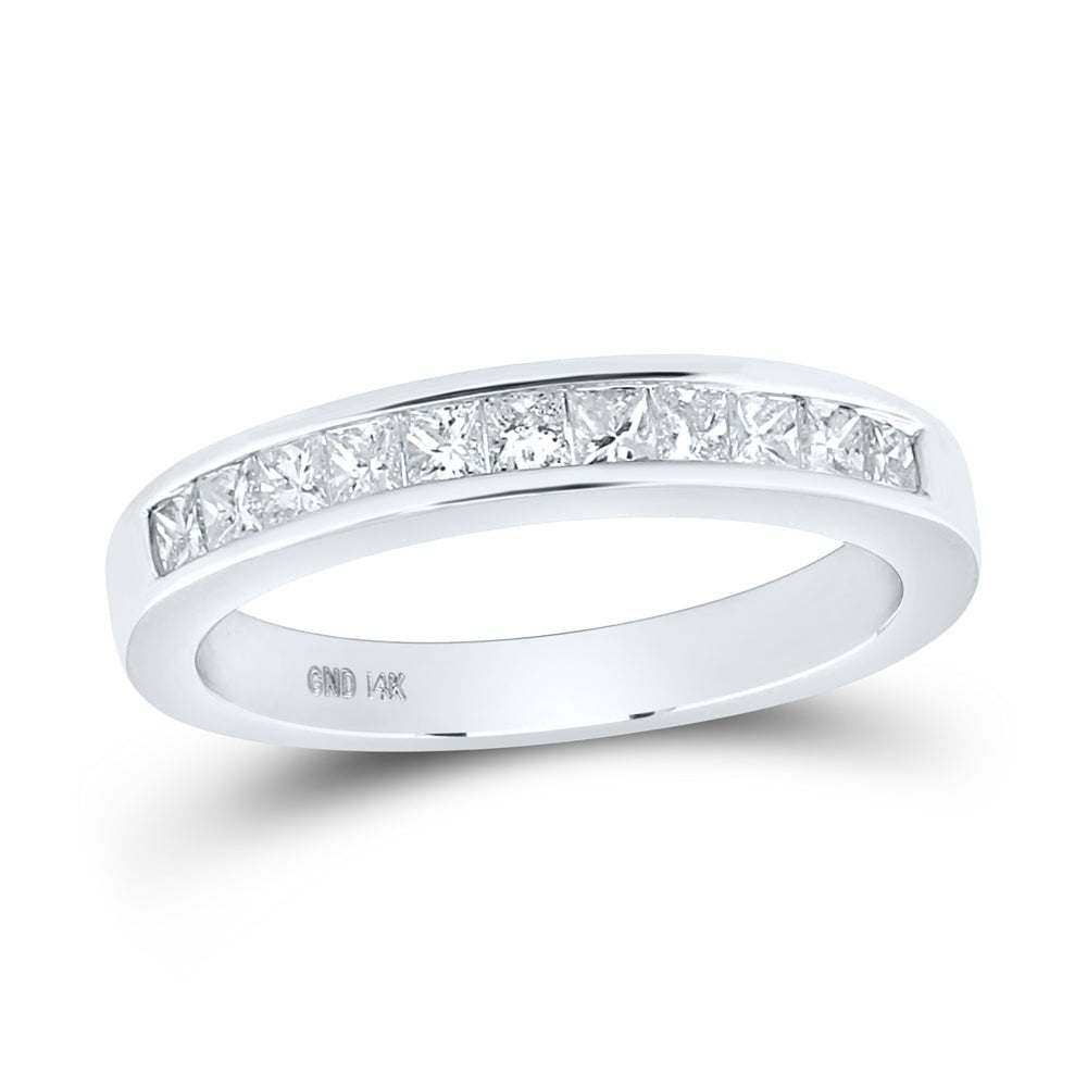 14K White Gold Princess Diamond Channel Set Single Row Wedding Band 1/2 Cttw - Splendid Jewellery