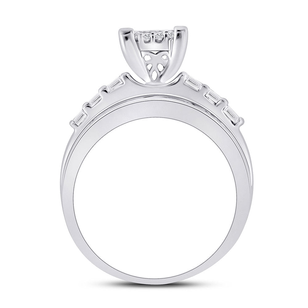 14K White Gold Princess Diamond Cluster Bridal Wedding Engagement Ring 1 Cttw - Splendid Jewellery