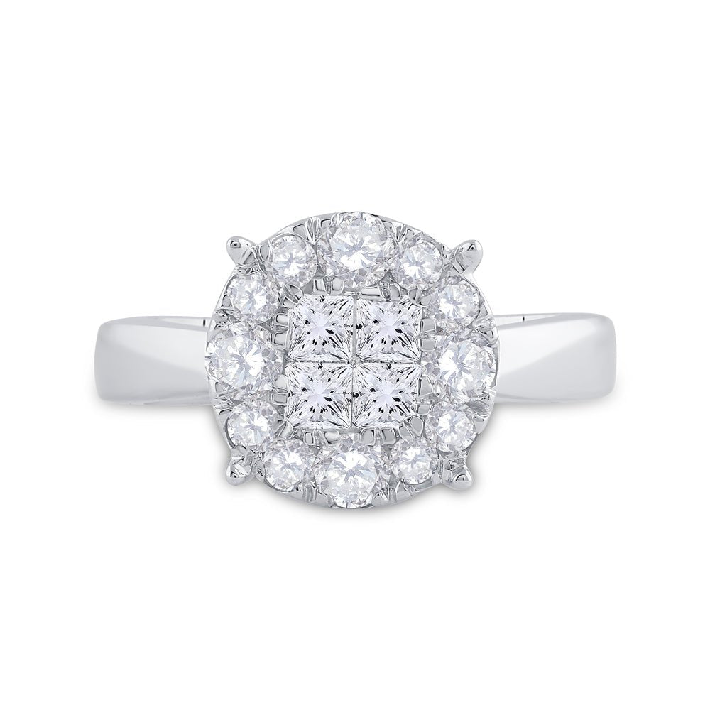 14K White Gold Princess Diamond Cluster Bridal Wedding Engagement Ring 1 Cttw - Splendid Jewellery