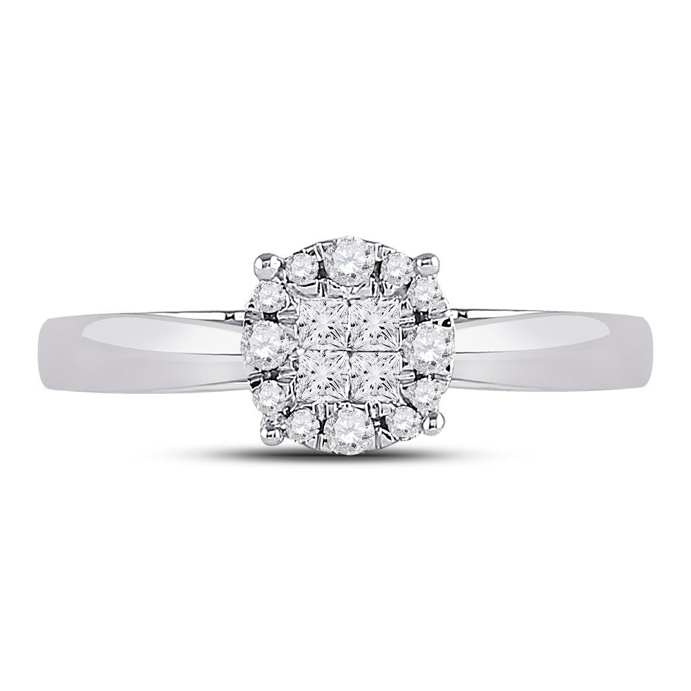 14K White Gold Princess Diamond Cluster Bridal Wedding Engagement Ring 1/4 Cttw - Splendid Jewellery