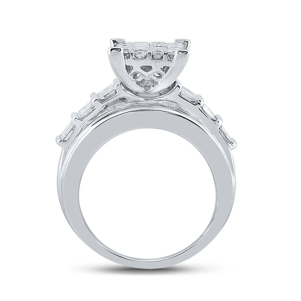 14K White Gold Princess Diamond Cluster Bridal Wedding Engagement Ring 3 Cttw - Splendid Jewellery