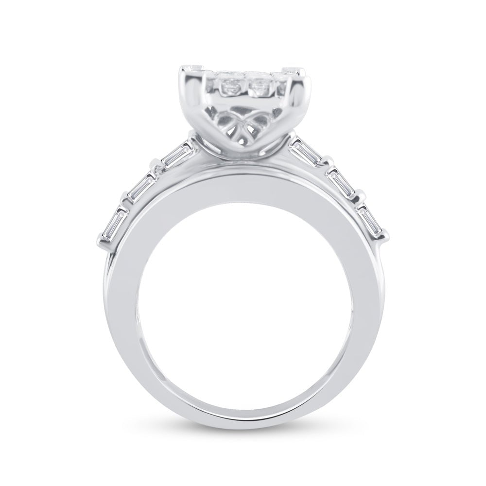 14K White Gold Princess Diamond Cluster Bridal Wedding Engagement Ring 4.0 Cttw - Splendid Jewellery