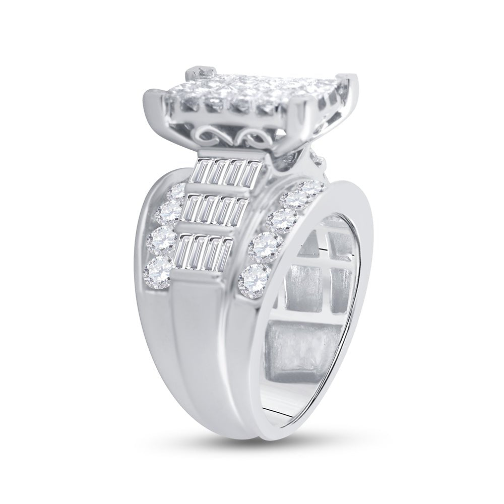 14K White Gold Princess Diamond Cluster Bridal Wedding Engagement Ring 4.0 Cttw - Splendid Jewellery