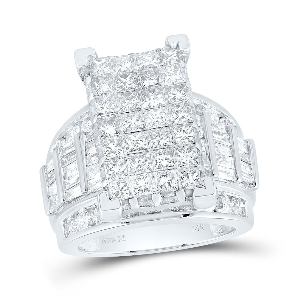 14K White Gold Princess Diamond Cluster Bridal Wedding Engagement Ring 5 Cttw - Splendid Jewellery