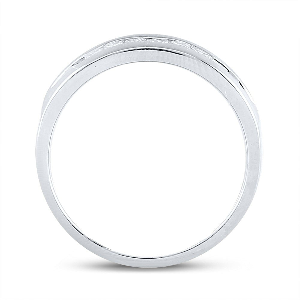 14K White Gold Princess Diamond Men's Princess Single Row Channel Set Wedding Band 1/2 Cttw - Splendid Jewellery