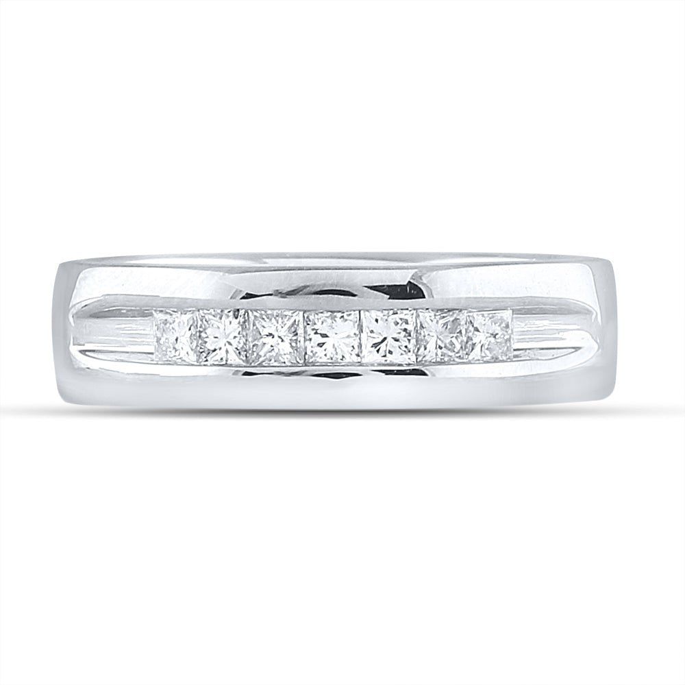 14K White Gold Princess Diamond Men's Princess Single Row Channel Set Wedding Band 1/2 Cttw - Splendid Jewellery