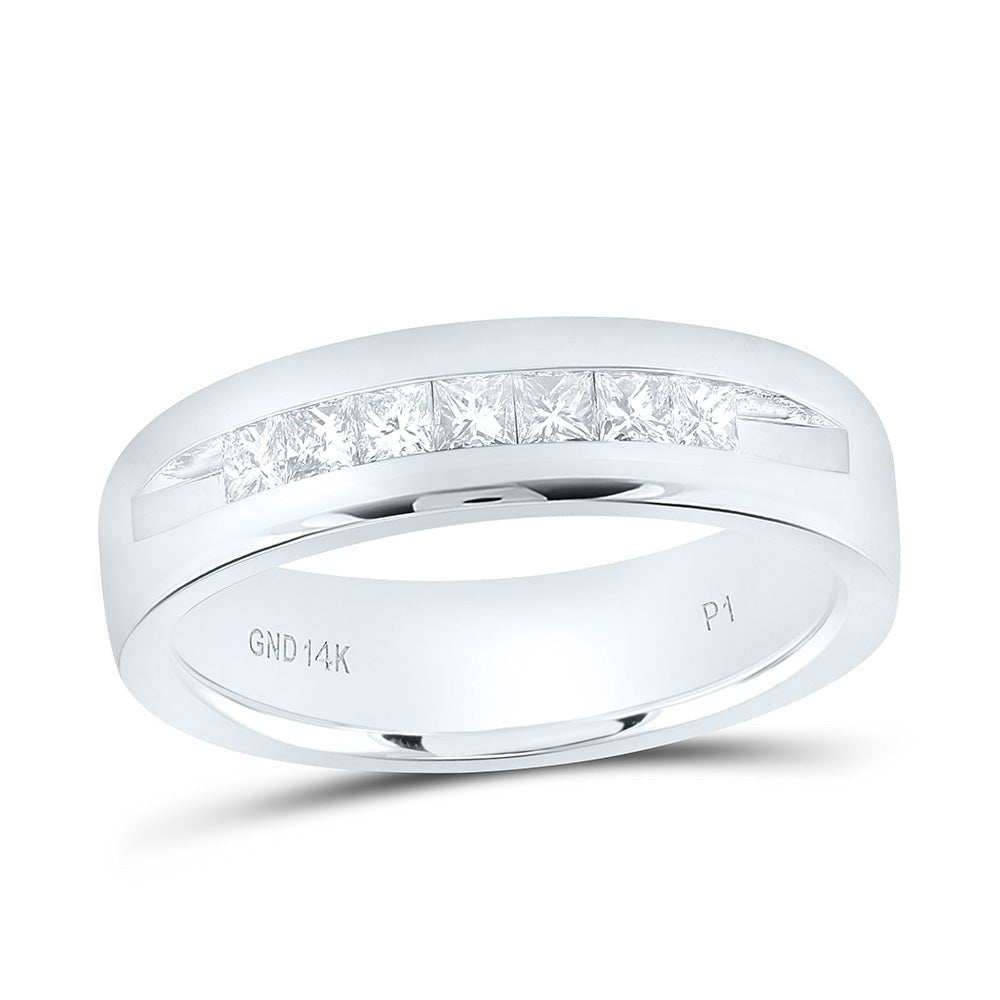 14K White Gold Princess Diamond Men's Princess Single Row Channel Set Wedding Band 1/2 Cttw - Splendid Jewellery