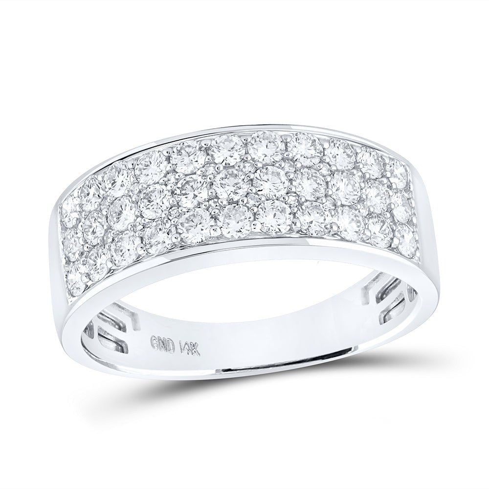 14K White Gold Round Diamond Mens Band 1 3/8 Cttw - Splendid Jewellery