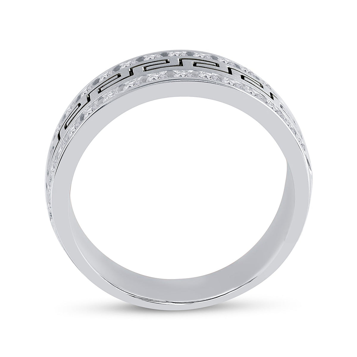 14K White Gold Round Diamond Men's Double Row Grecco Greek Key Wedding Band 1 Cttw - Splendid Jewellery