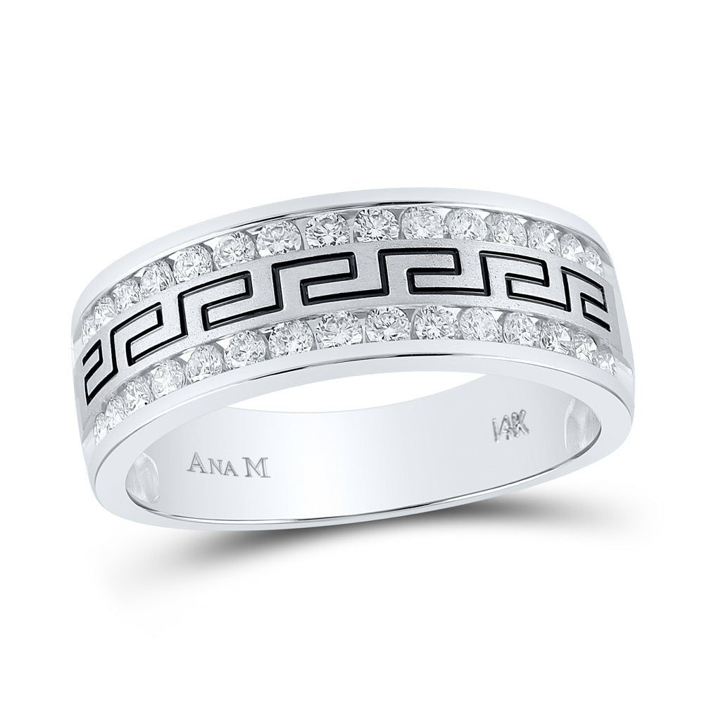 14K White Gold Round Diamond Men's Grecco Wedding Anniversary Band 3/4 Cttw - Splendid Jewellery