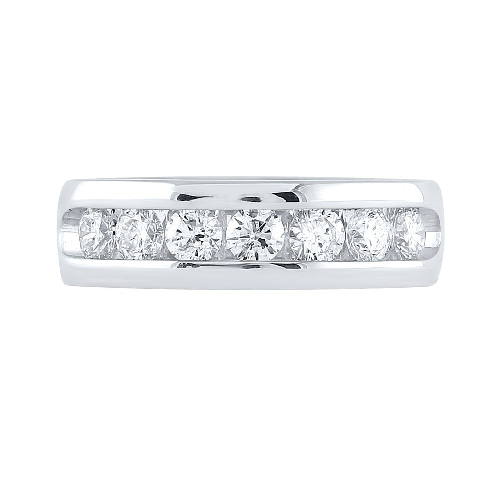 14K White Gold Round Diamond Men's Machine Set Wedding Channel Band Ring 1 1 1/2 Cttw - Splendid Jewellery