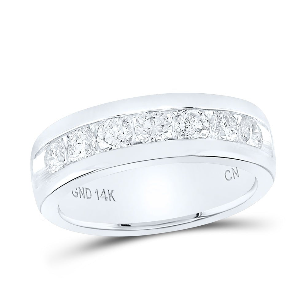 14K White Gold Round Diamond Men's Machine Set Wedding Channel Band Ring 1 1 1/2 Cttw - Splendid Jewellery