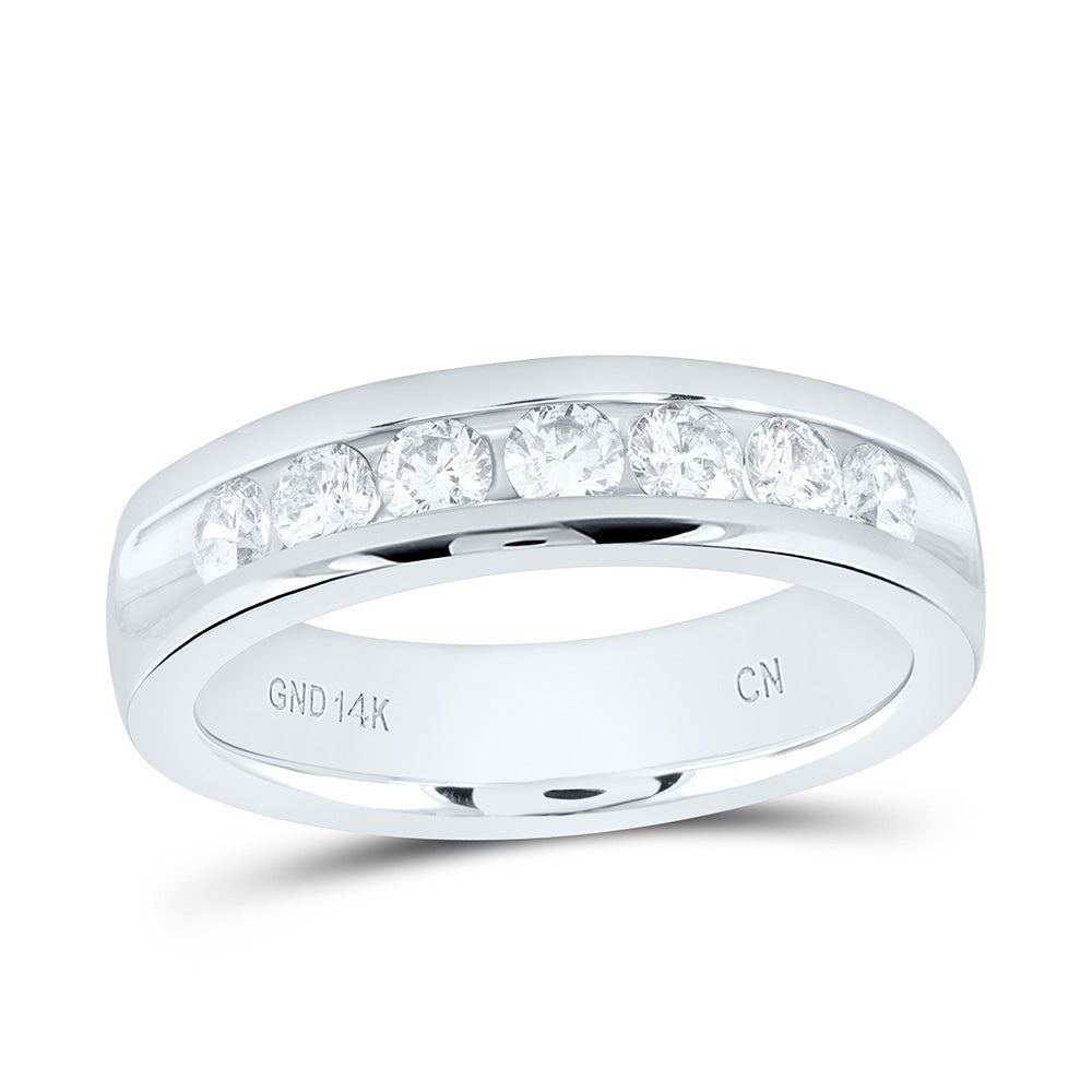14K White Gold Round Diamond Men's Machine Set Wedding Channel Band Ring 1 Cttw - Splendid Jewellery
