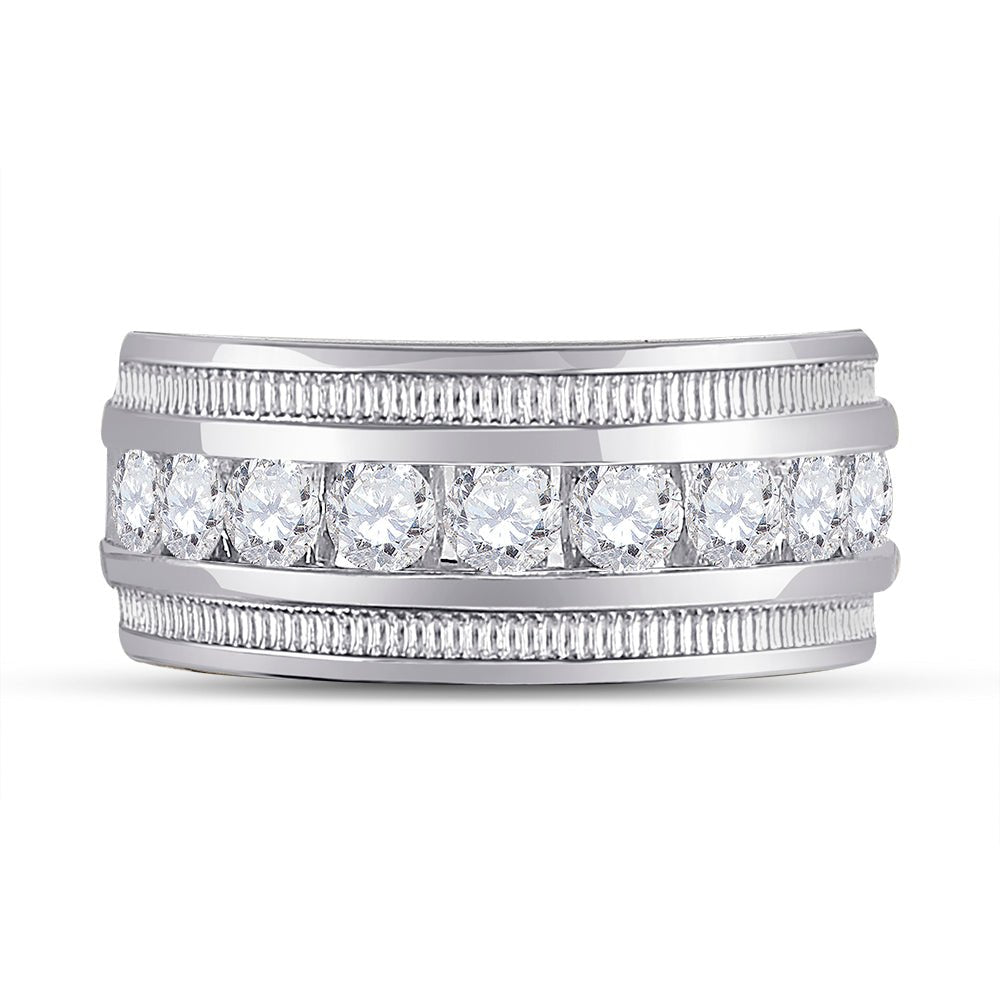 14K White Gold Round Diamond Men's Single Row Fluted Wedding Band Ring 2 Cttw - Splendid Jewellery