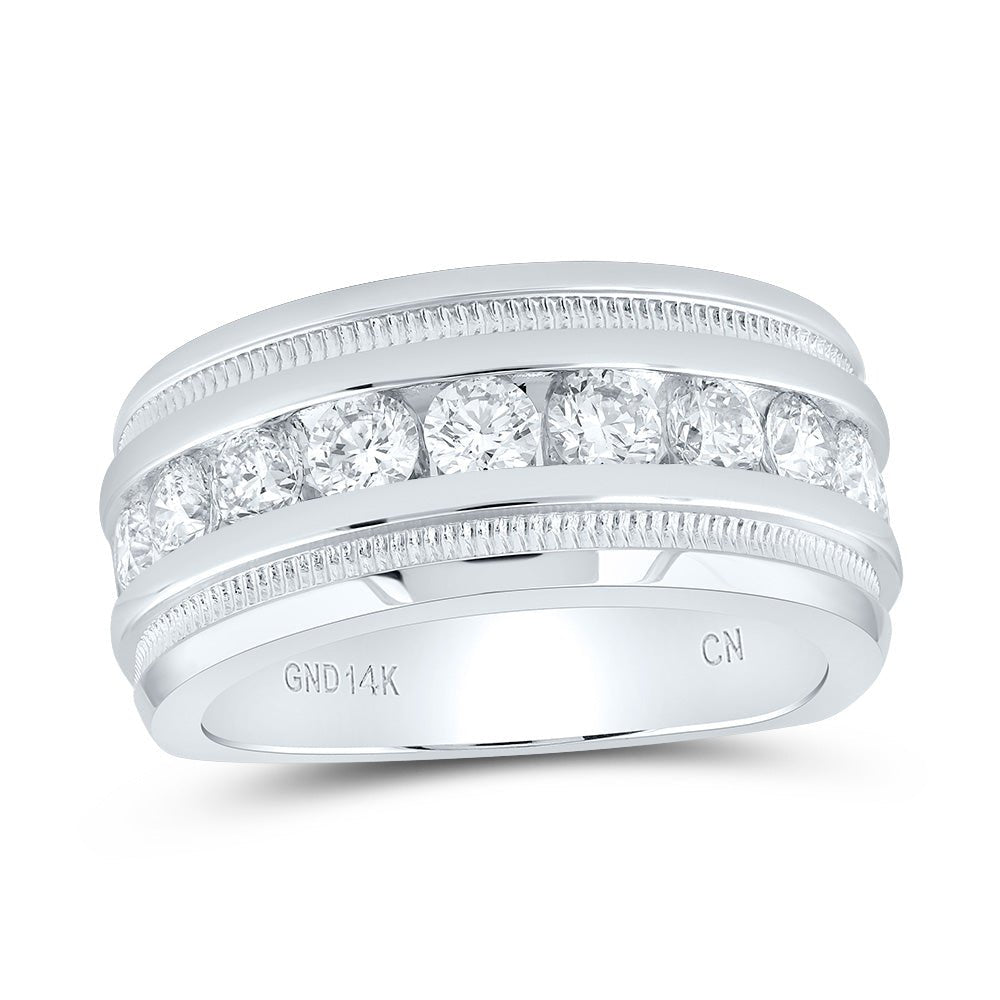 14K White Gold Round Diamond Men's Single Row Fluted Wedding Band Ring 2 Cttw - Splendid Jewellery