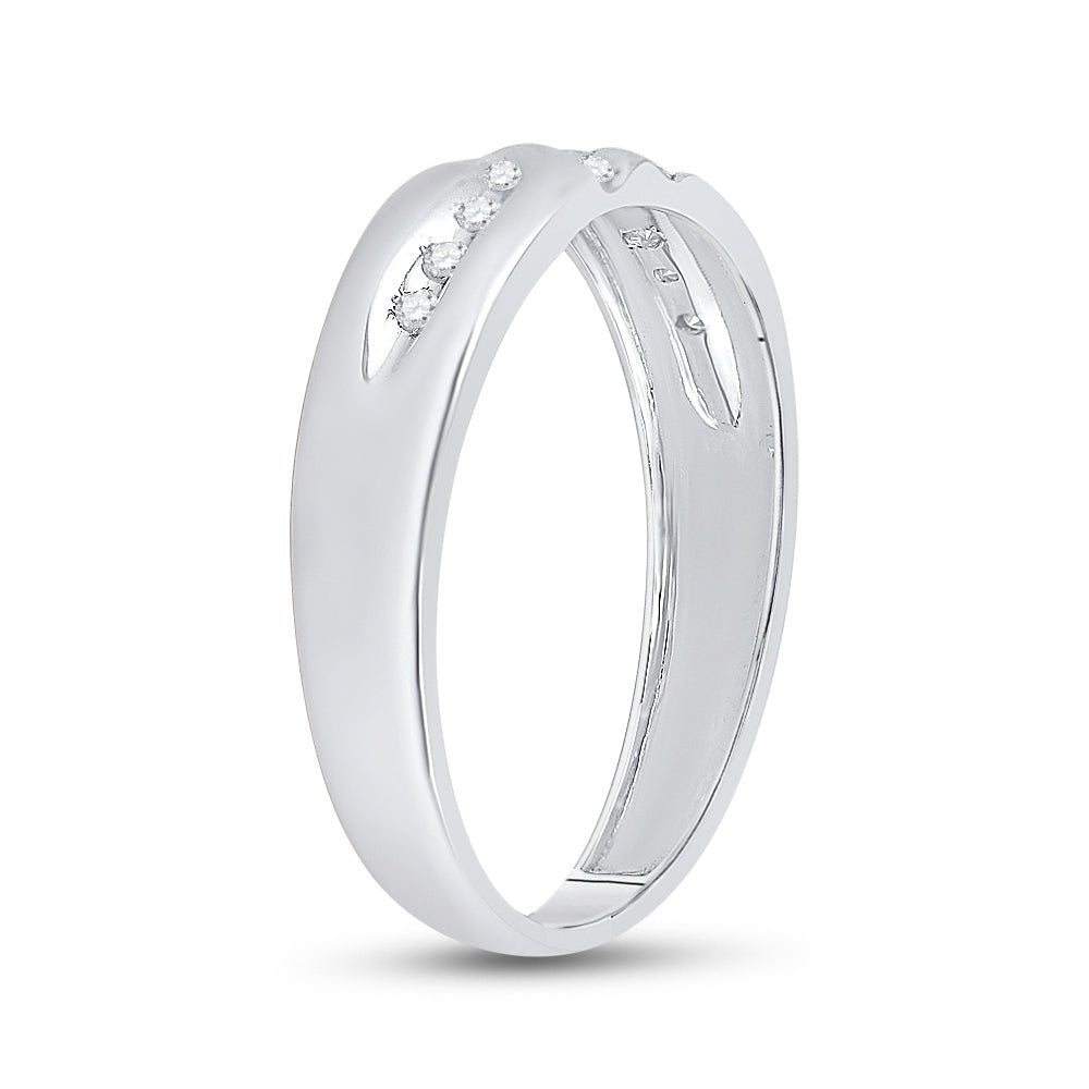14K White Gold Round Diamond Men's Wedding Anniversary Band Ring 1/8 Cttw - Splendid Jewellery