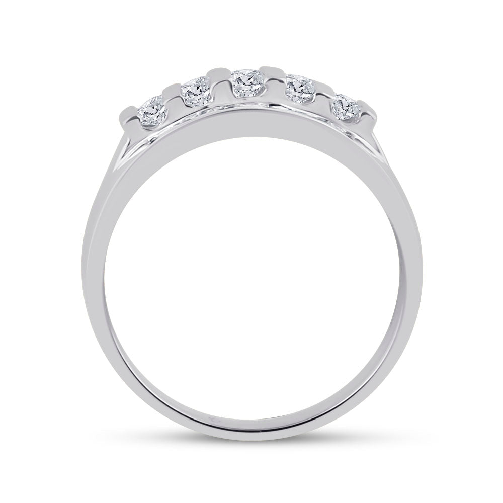 14K White Gold Round Diamond Men's Wedding Channel Set Band Ring 1 Cttw - Splendid Jewellery