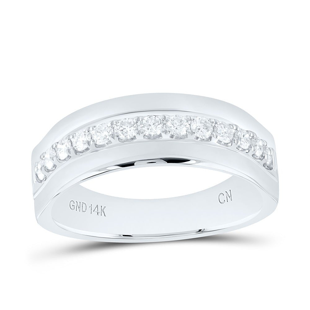 14K White Gold Round Diamond Single Row Men's Band 1/2 Cttw - Splendid Jewellery