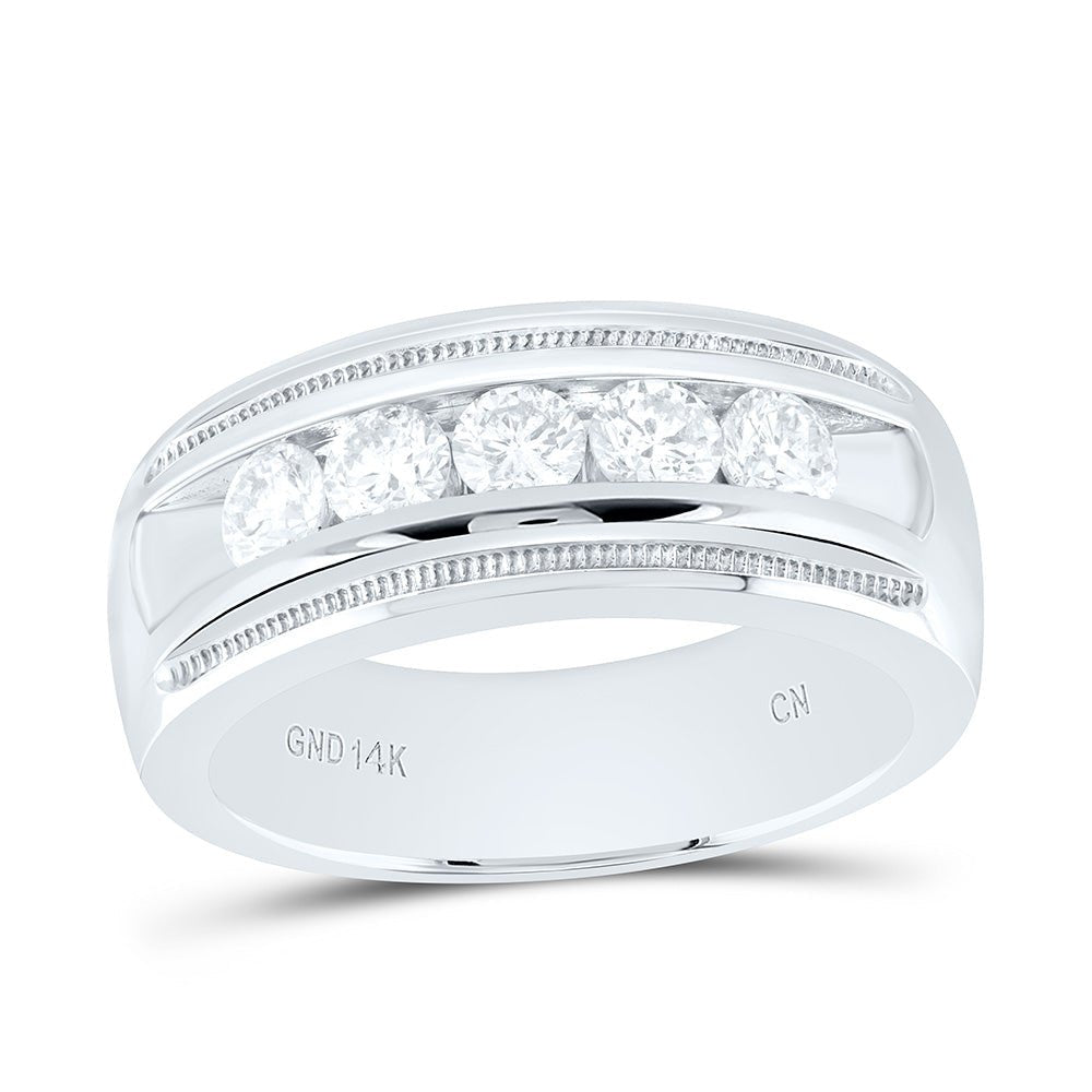 14K White Gold Round Diamond Single Row Men's Ring 1 Cttw - Splendid Jewellery