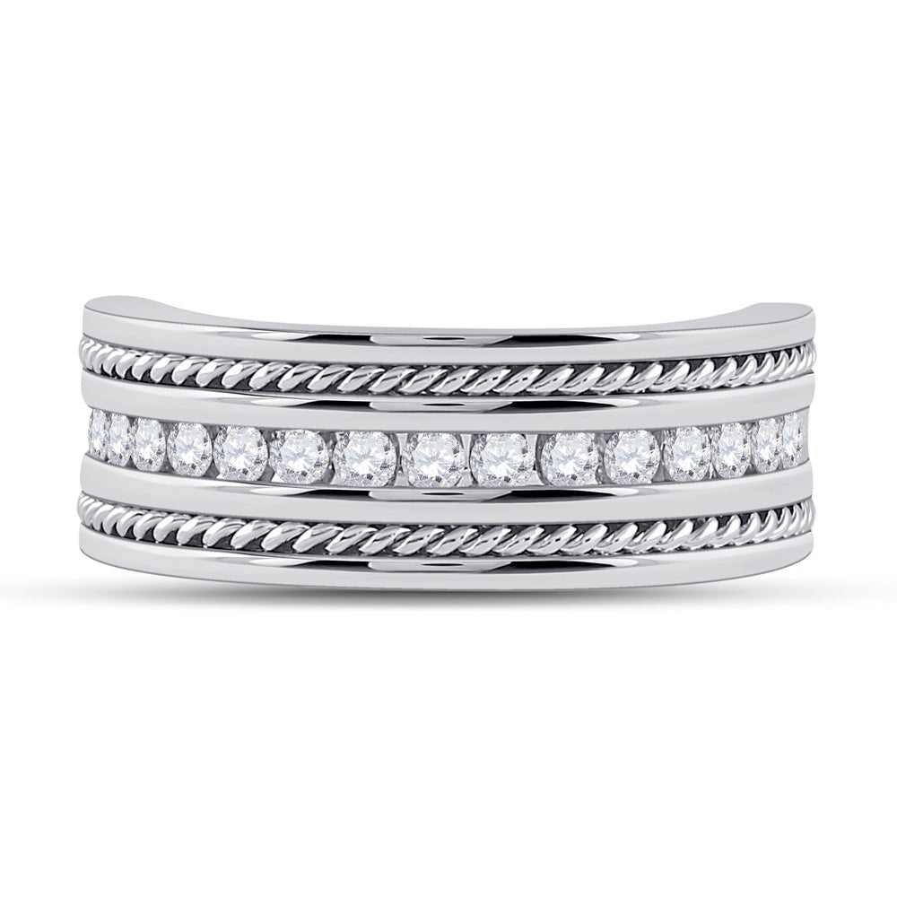 14K White Gold Round Diamond Turkish Men's Machine Set Band 1/2 Cttw - Splendid Jewellery