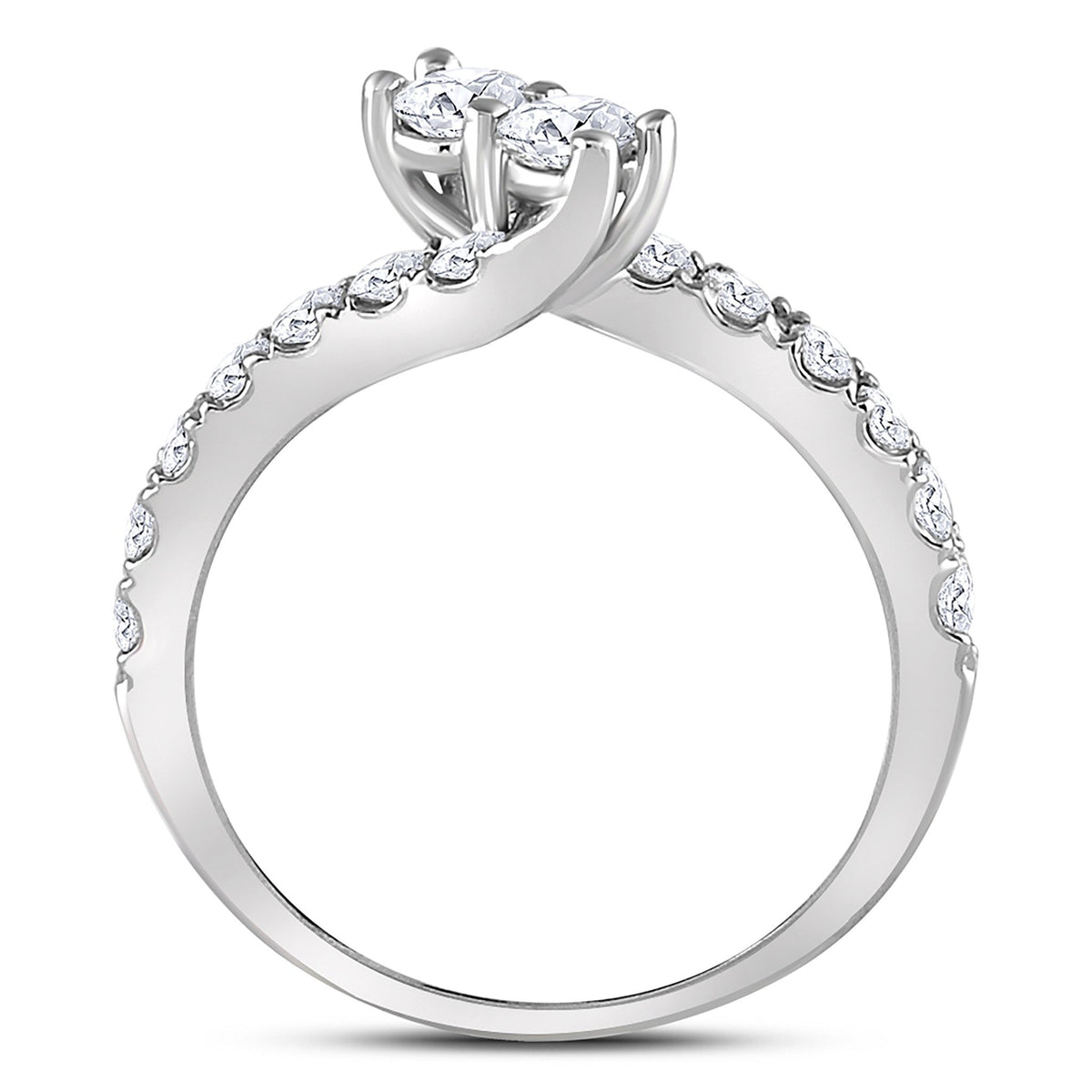 14K White Gold Round Diamond Women's 2 Stone Bridal Wedding Engagement Ring (Certified) 1 Cttw - Splendid Jewellery