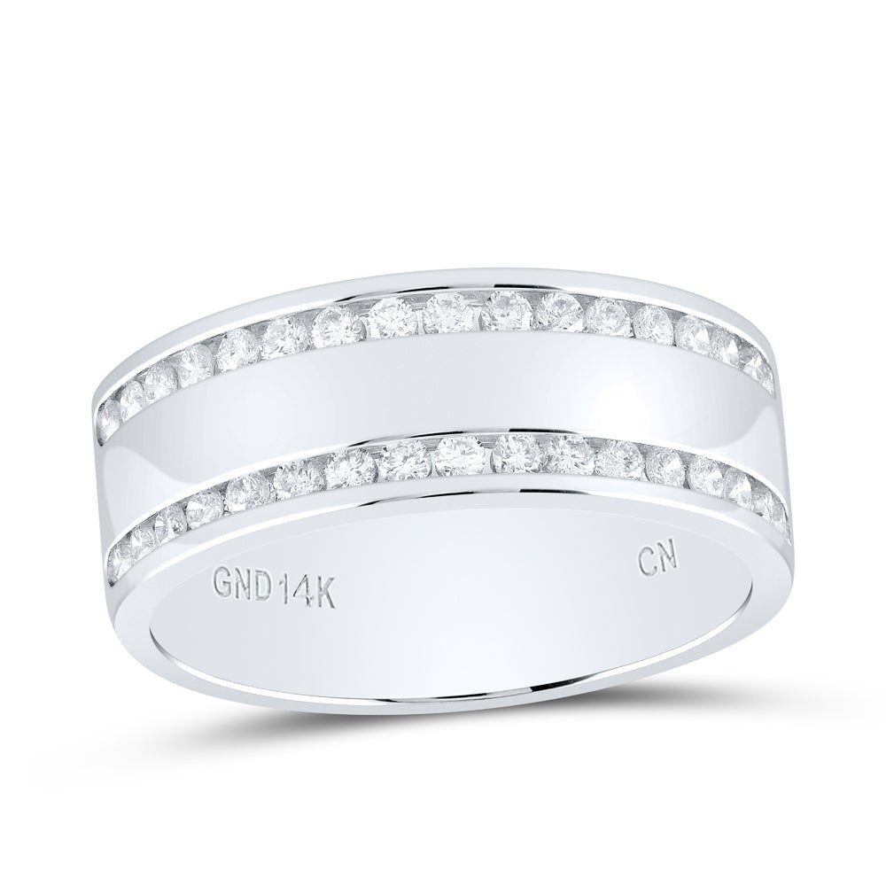 14K White Gold Round Diamond Women's Channel Set Double Row Wedding Band 1/2 Cttw - Splendid Jewellery