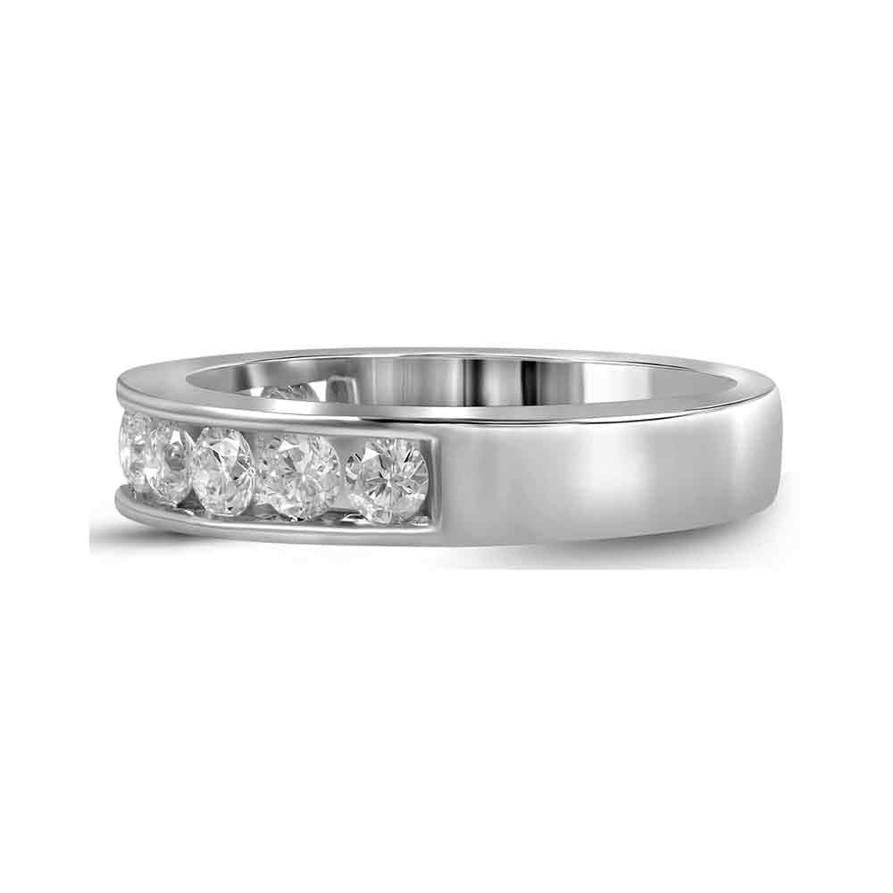 14K White Gold Round Diamond Women's Channel Set Single Row Wedding Band 1 Cttw - Splendid Jewellery