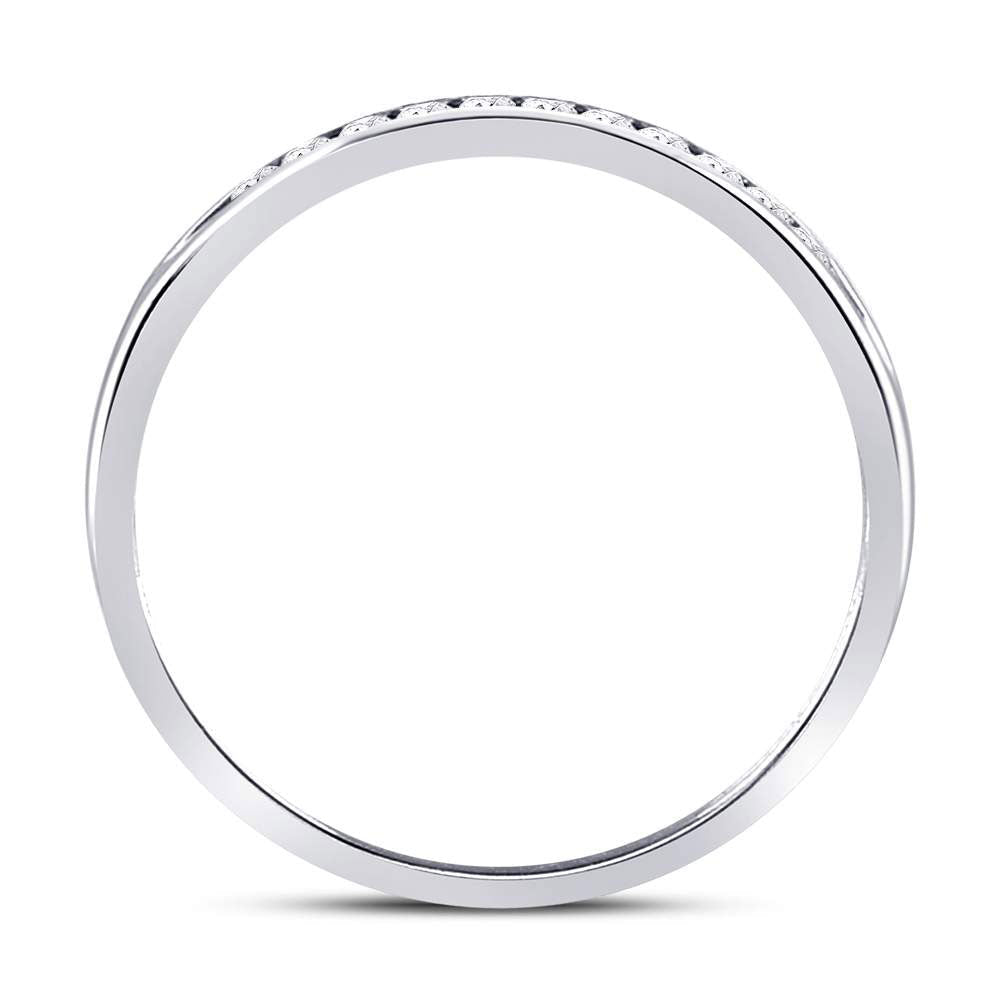 14K White Gold Round Diamond Women's Channel Set Single Row Wedding Band 1/10 Cttw - Splendid Jewellery