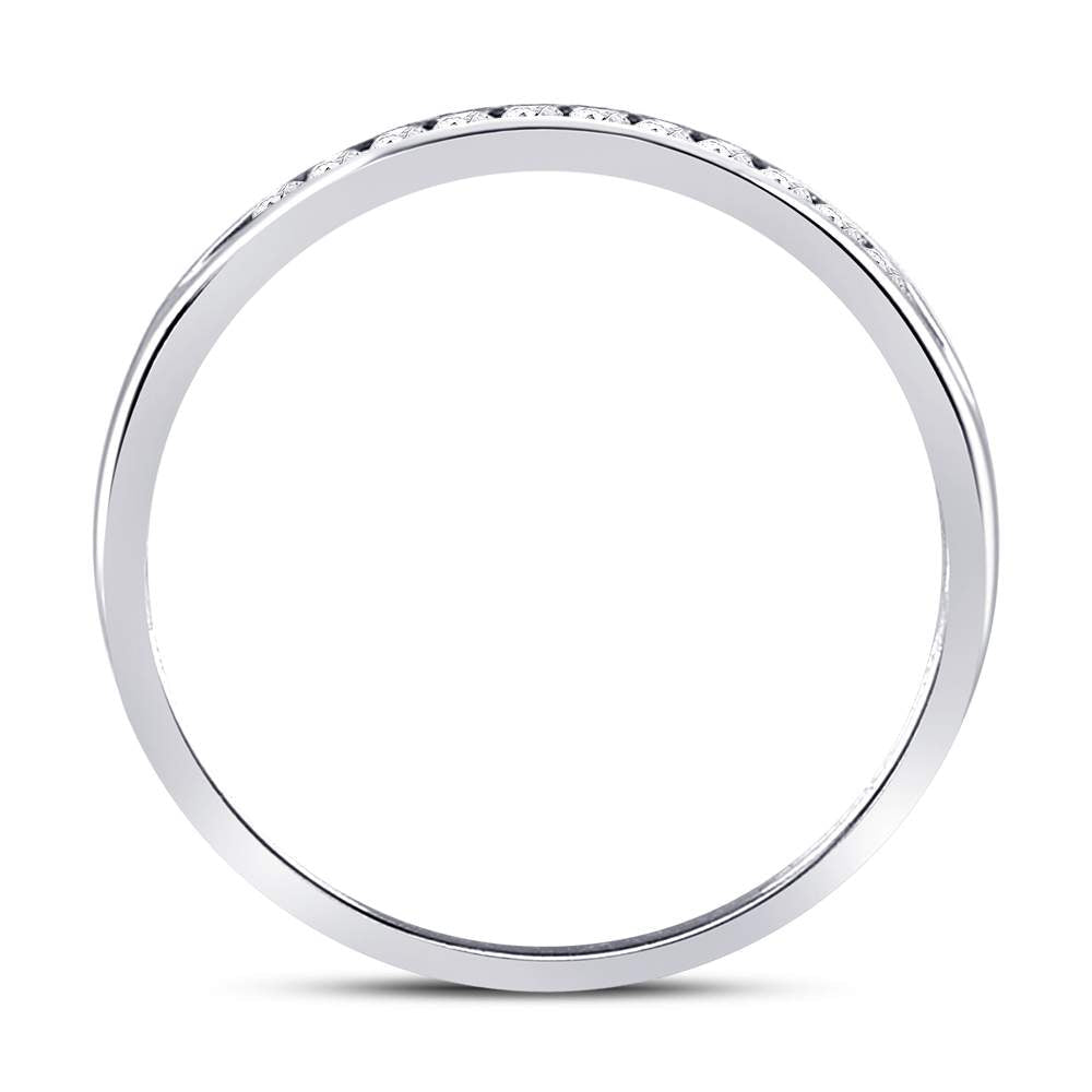 14K White Gold Round Diamond Women's Channel Set Single Row Wedding Band 1/10 Cttw - Splendid Jewellery