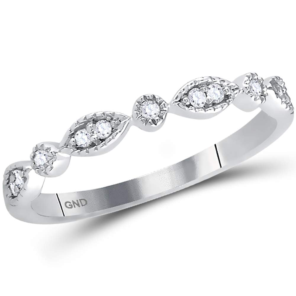 14K White Gold Round Diamond Women's Classic Stackable Band Ring 1/10 Cttw - Splendid Jewellery