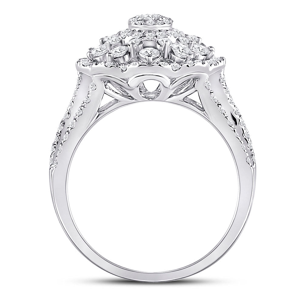 14K White Gold Round Diamond Women's Cluster Pear Bridal Wedding Engagement Ring 1 13/4 Cttw - Splendid Jewellery