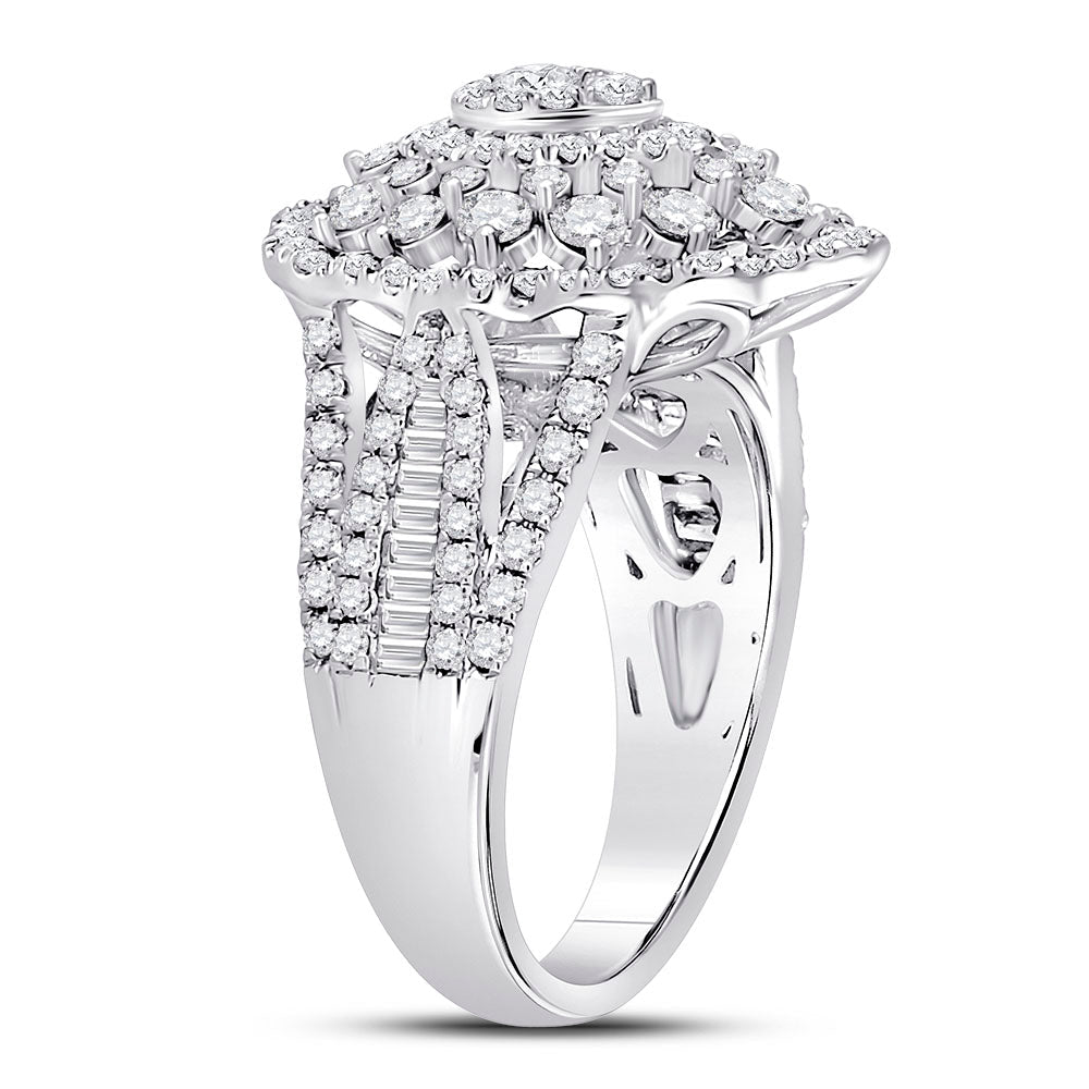 14K White Gold Round Diamond Women's Cluster Pear Bridal Wedding Engagement Ring 1 13/4 Cttw - Splendid Jewellery