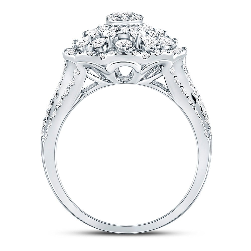 14K White Gold Round Diamond Women's Cluster Pear Bridal Wedding Engagement Ring 1 13/4 Cttw - Splendid Jewellery