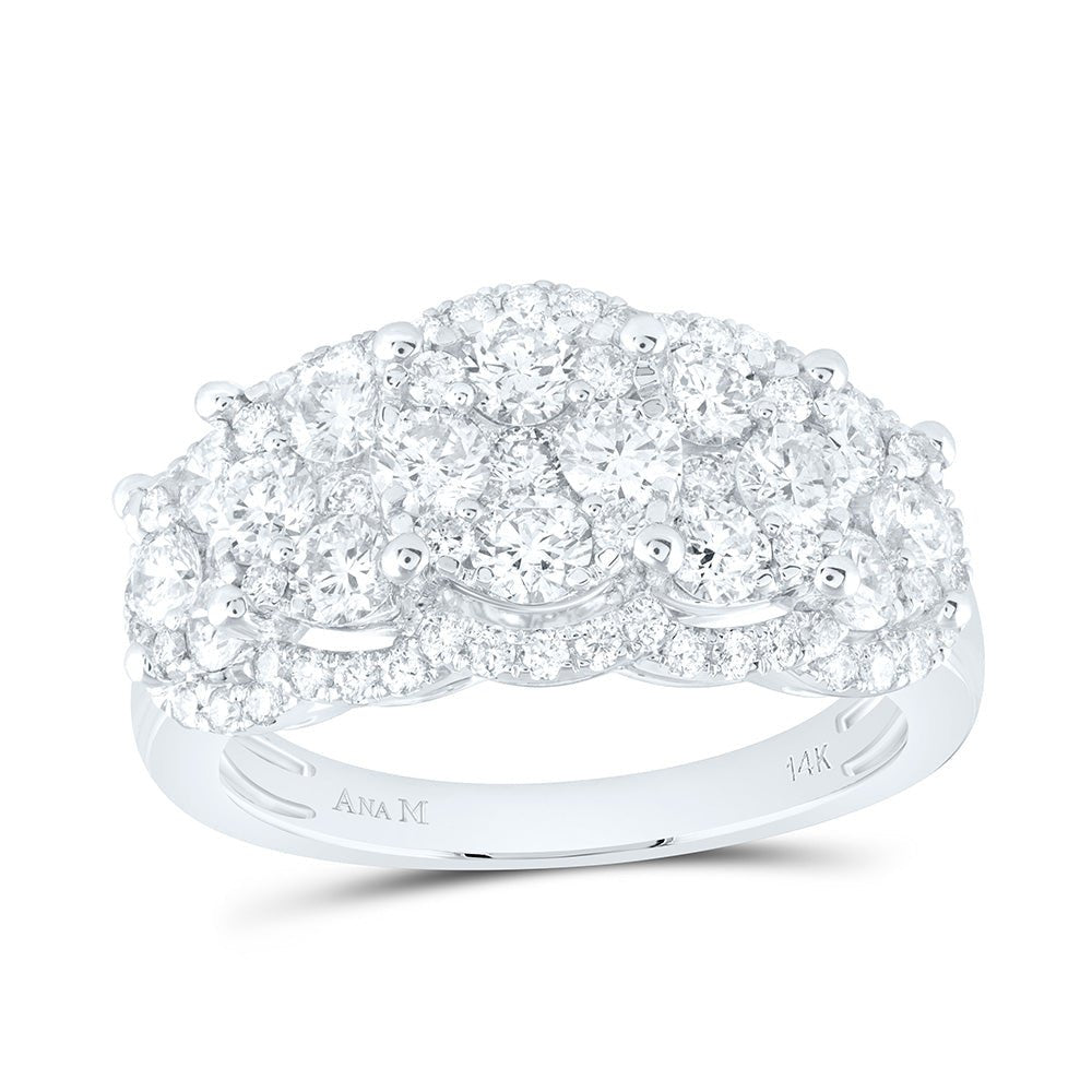 14K White Gold Round Diamond Women's Cocktail Cluster 5 Stone Ring 2 Cttw - Splendid Jewellery