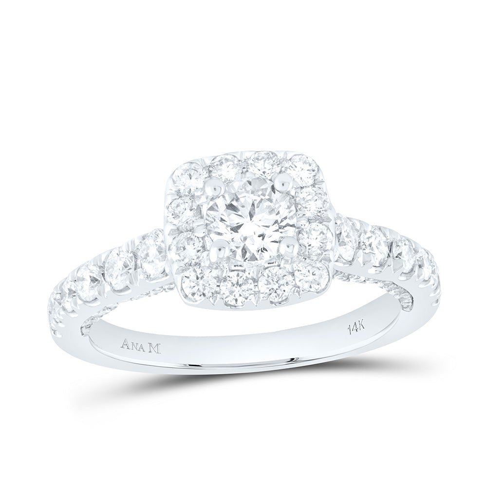 14K White Gold Round Diamond Women's Halo Bridal Wedding Engagement Ring 1 (Certified) 1 1/2 Cttw - Splendid Jewellery