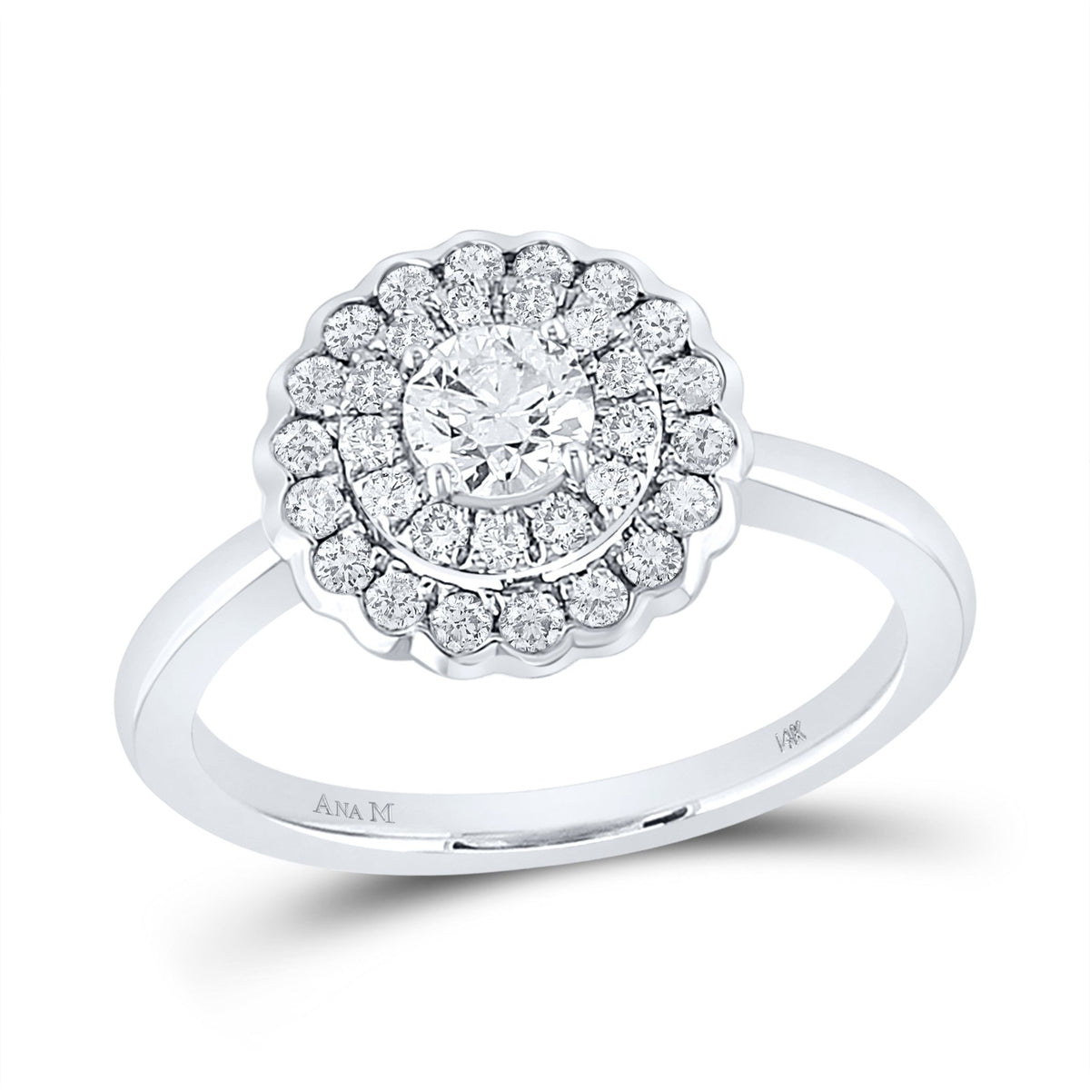 14K White Gold Round Diamond Women's Halo Bridal Wedding Engagement Ring 3/4 Cttw - Splendid Jewellery