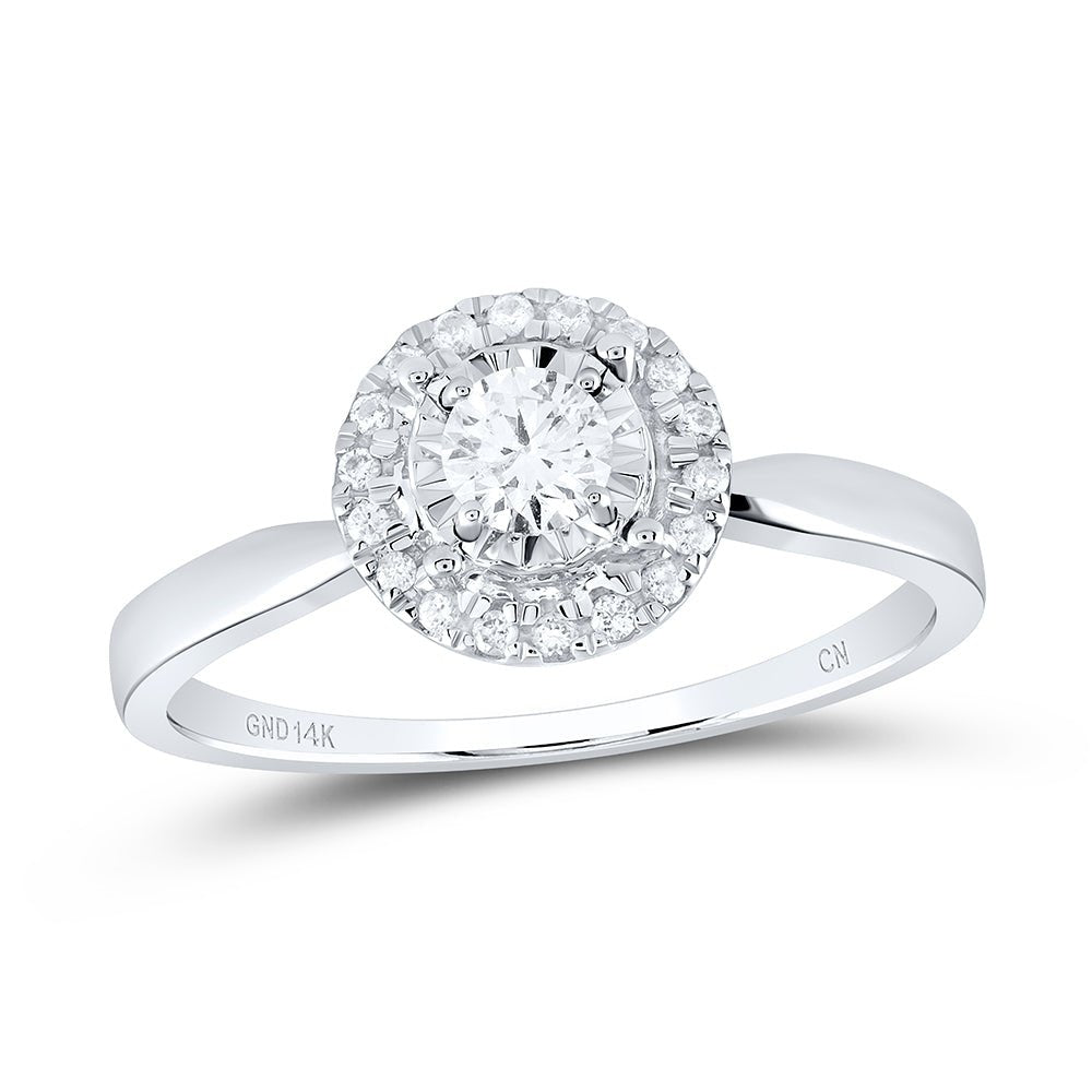 14K White Gold Round Diamond Women's Halo Bridal Wedding Engagement Ring (Certified) 1/3 Cttw - Splendid Jewellery
