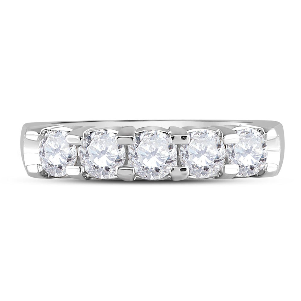 14K White Gold Round Diamond Women's Machine Set 5 Stone Wedding Band 1 Cttw - Splendid Jewellery
