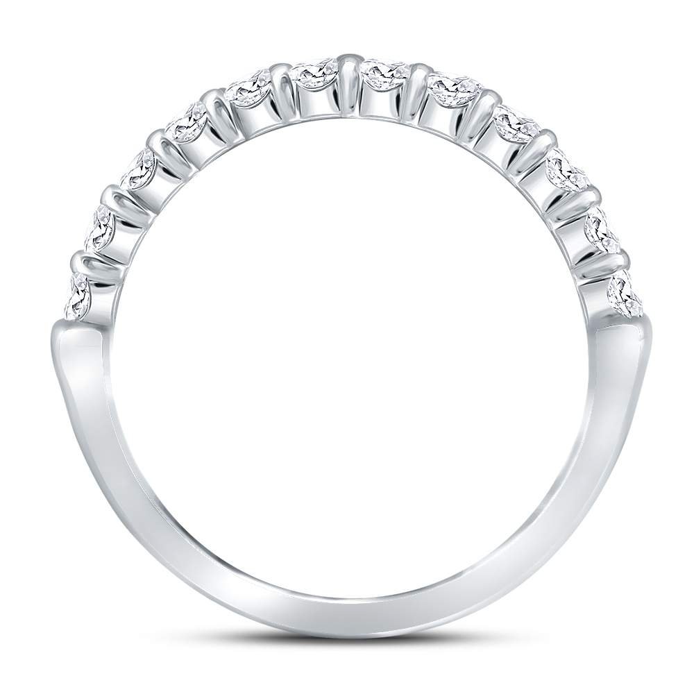 14K White Gold Round Diamond Women's Machine Set Single Row Wedding Band 1/2 Cttw - Splendid Jewellery