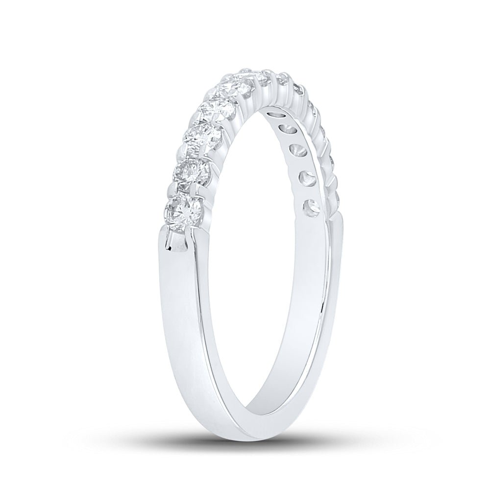 14K White Gold Round Diamond Women's Machine Set Single Row Wedding Band 1/2 Cttw - Splendid Jewellery