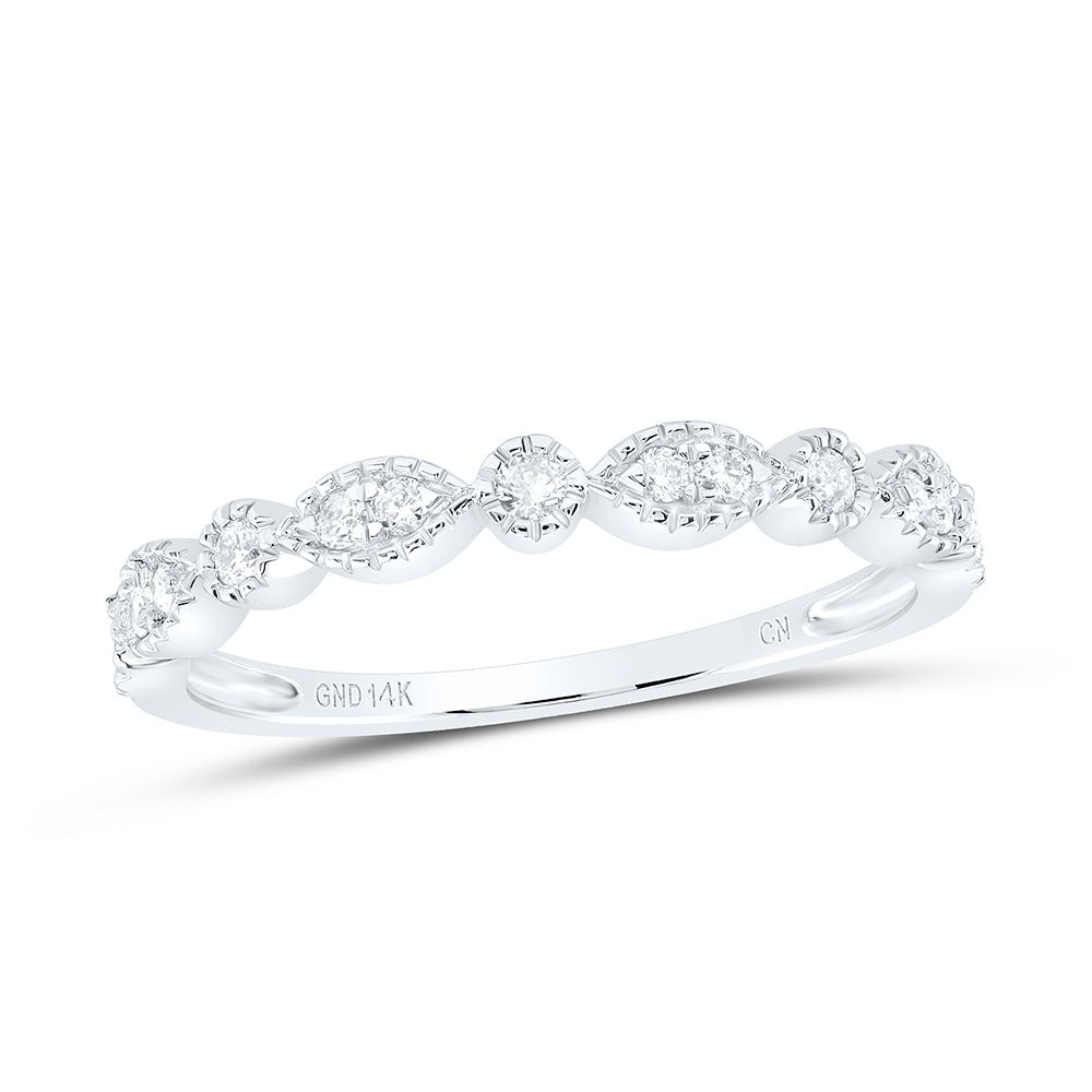 14K White Gold Round Diamond Women's Milgrain Stackable Band Ring 1/6 Cttw - Splendid Jewellery