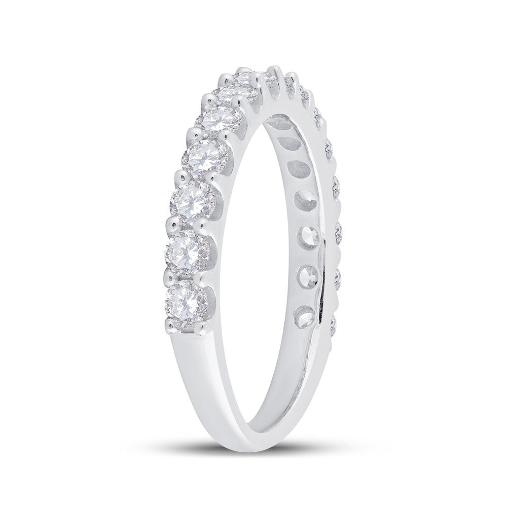 14K White Gold Round Diamond Women's Pave Set Single Row Wedding Band 1 Cttw - Splendid Jewellery