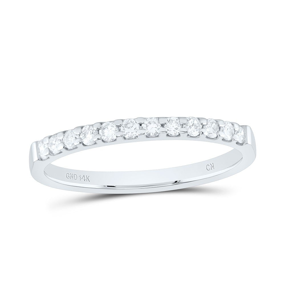 14K White Gold Round Diamond Women's Pave Set Single Row Wedding Band 1/4 Cttw - Splendid Jewellery