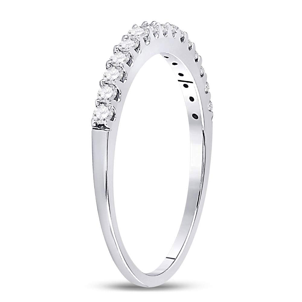 14K White Gold Round Diamond Women's Pave Set Single Row Wedding Band 1/4 Cttw - Splendid Jewellery