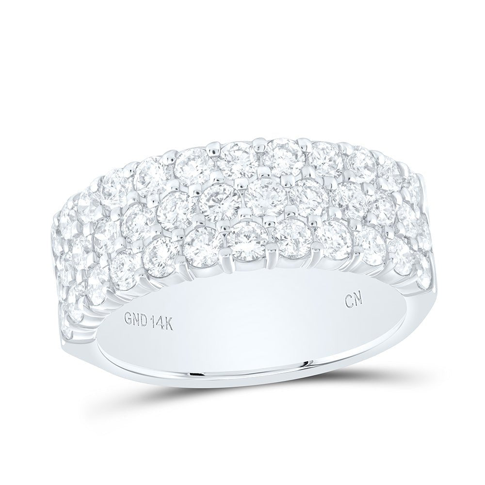 14K White Gold Round Diamond Women's Pave Set Triple Row Wedding Band 2 Cttw - Splendid Jewellery