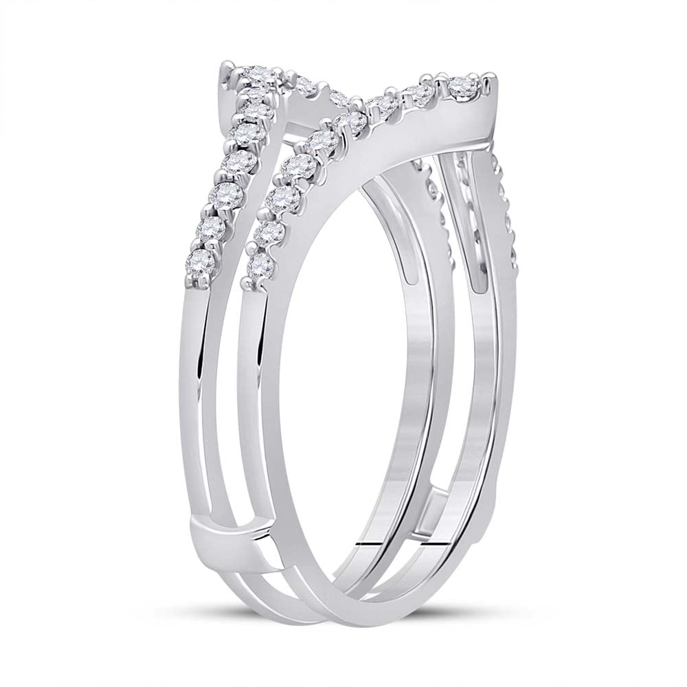 14K White Gold Round Diamond Women's Ring Guard Wrap Enhancer Wedding Band 1/2 Cttw - Splendid Jewellery