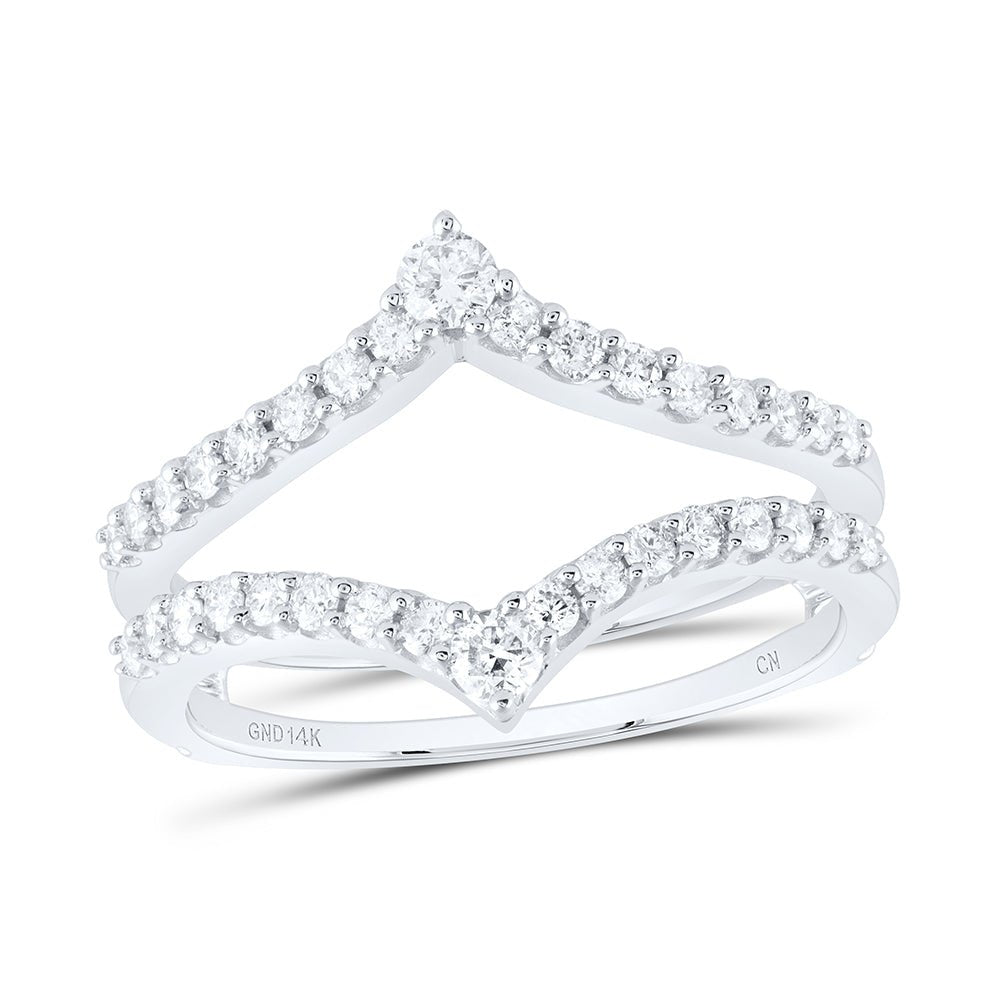 14K White Gold Round Diamond Women's Ring Guard Wrap Enhancer Wedding Band 1/2 Cttw - Splendid Jewellery