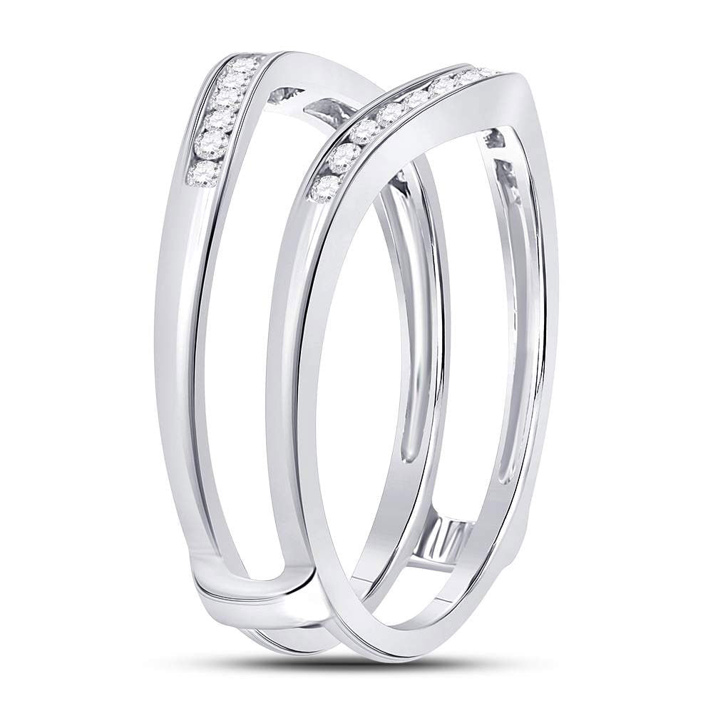 14K White Gold Round Diamond Women's Ring Guard Wrap Solitaire Enhancer 1/4 Cttw - Splendid Jewellery